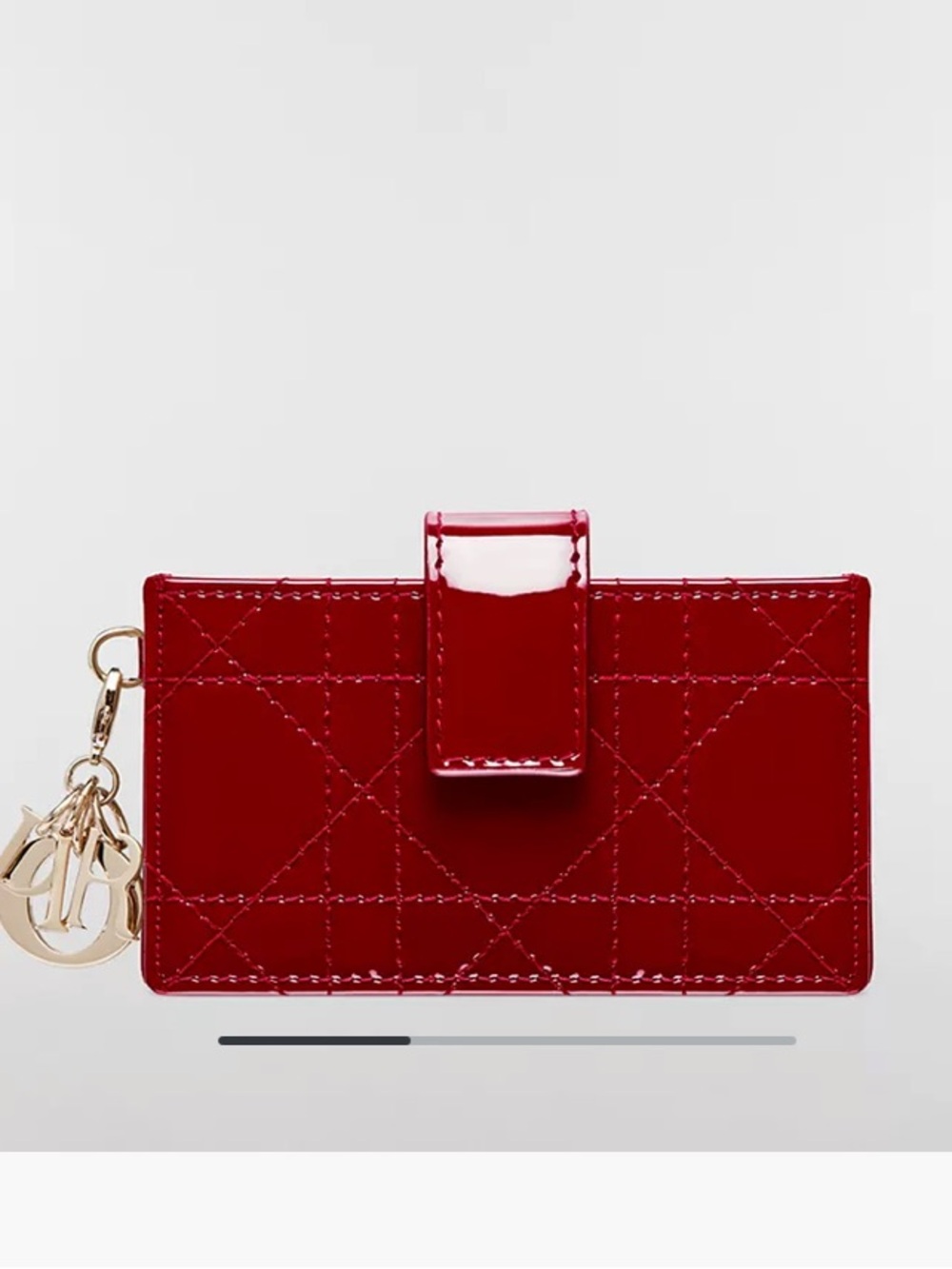 Dior Red Patent Quilted Card Holder with Gold Charm